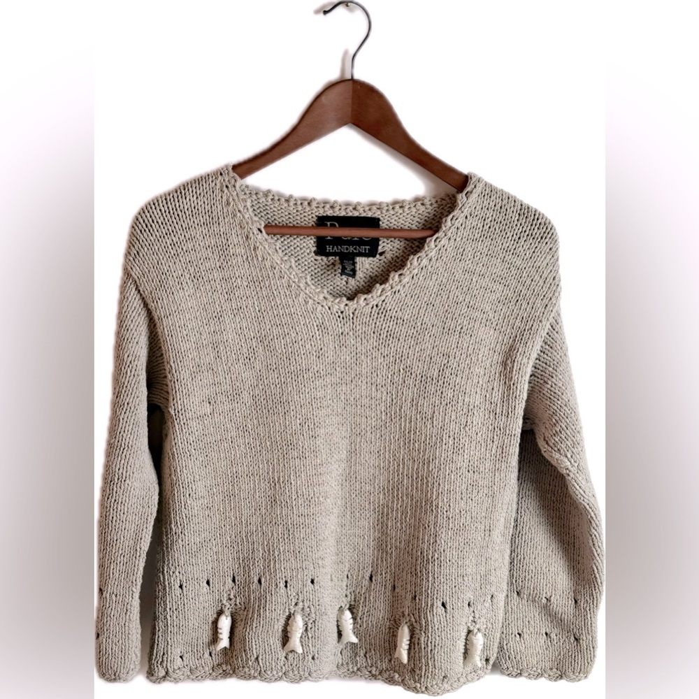 Handknit Cream V-Neck Sweater